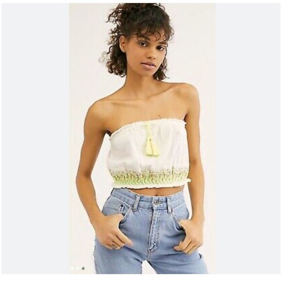 Free People No More Tiers Embroidered Beaded Boho Tube Top Sz XS New With Tags - Picture 2 of 13